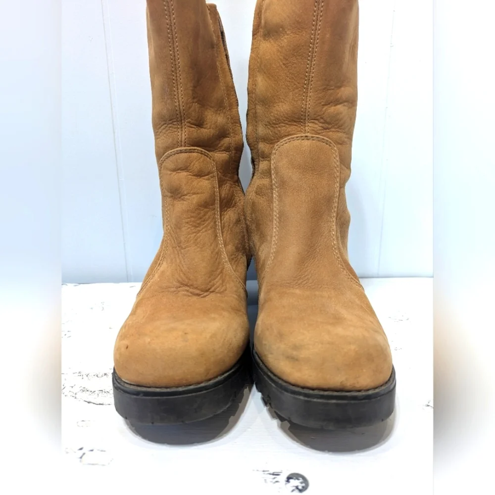 Vintage Y2K Brown Leather Chunky Heeled Ankle Boots Side Zip Boho Bratz Size 6 - Picture 4 of 12